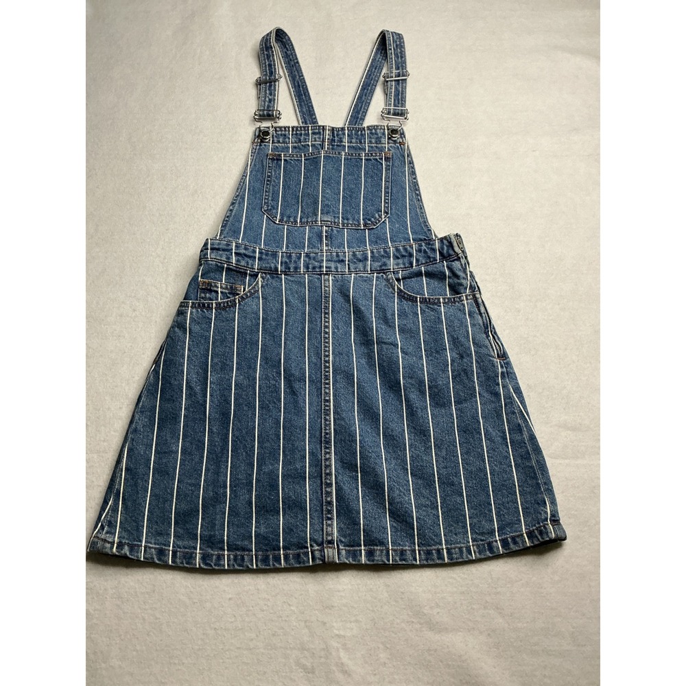 H&M Divided Women Blue Striped Denim Overall Skirt Dress Size 6